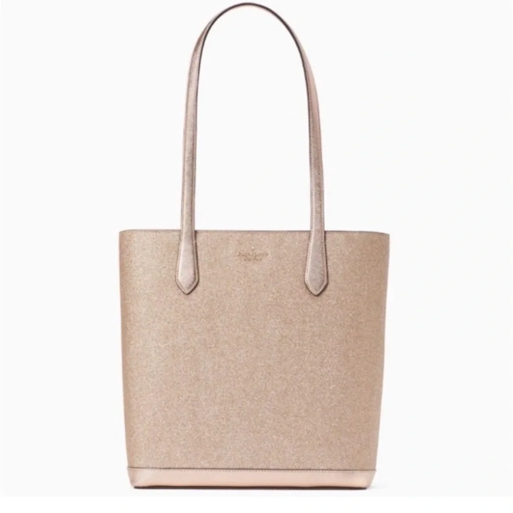 Kate Spade NY Saffiano PVC Trim Tinsel Glitter Rose Gold Tote Gently Preloved